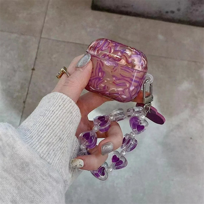 For AirPods Pro Protective Case with Love Chain Deep Purple Pattern Soft TPU Cover Shell Texture - 5