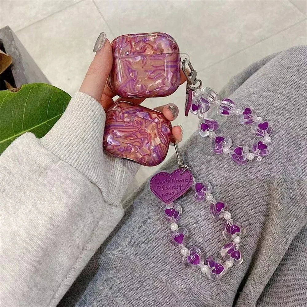 For Apple AirPods 3 Protective Case with Love Chain Deep Purple Pattern Soft TPU Cover Shell Texture - 4