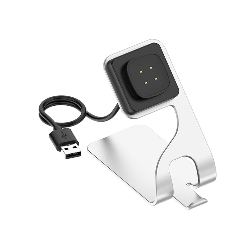 Smart Watch Charger Dock Charging Stand Metal Bracket for Fitbit Ace LTE / Versa 3 / Google Pixel Watch 3 45mm / 41mm / Watch 2- Silver - 1
