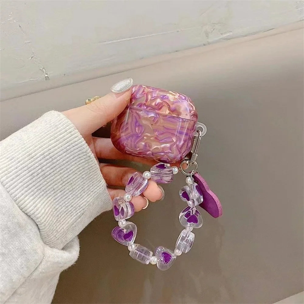 For AirPods 4 Protective Case with Love Chain Deep Purple Pattern Soft TPU Cover Shell Texture - 7