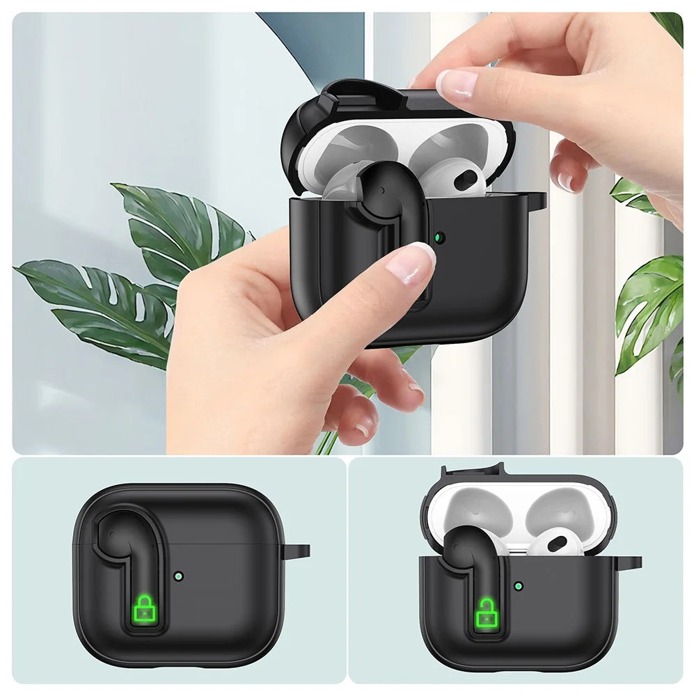 For Apple AirPods 3 Case Colorful Lock Buckle Shockproof TPU + PC Earphone Cover with Carabiner - White  /  Orange - 2