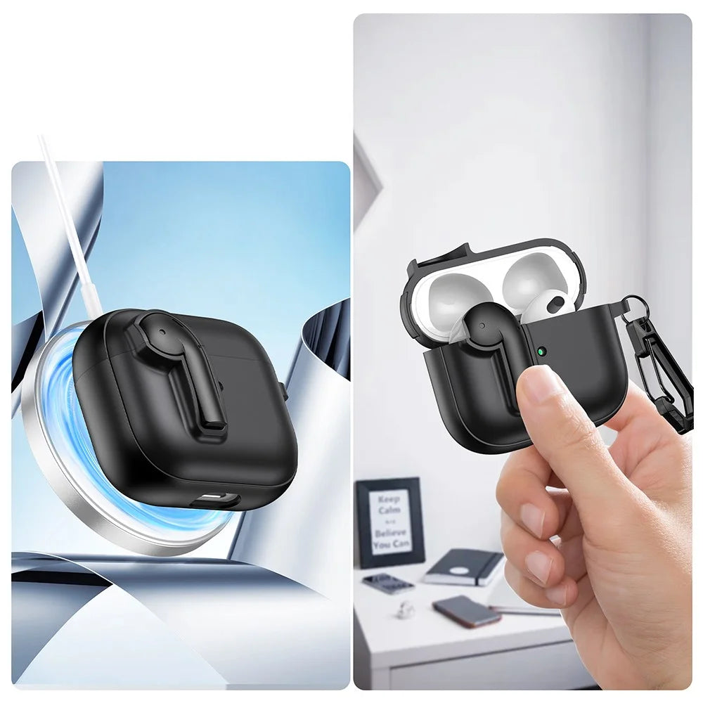 For Apple AirPods 3 Case Colorful Lock Buckle Shockproof TPU + PC Earphone Cover with Carabiner - White  /  Orange - 3