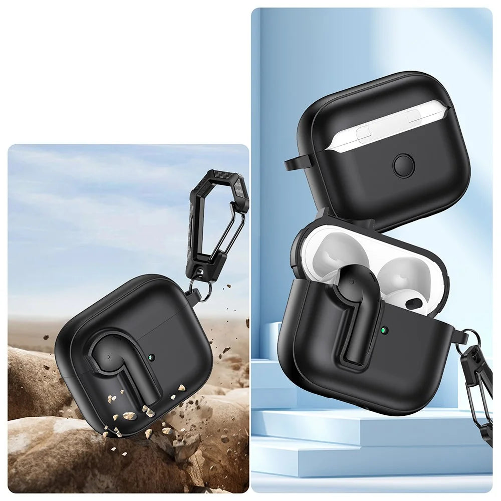 For Apple AirPods 3 Case Colorful Lock Buckle Shockproof TPU + PC Earphone Cover with Carabiner - White  /  Orange - 4