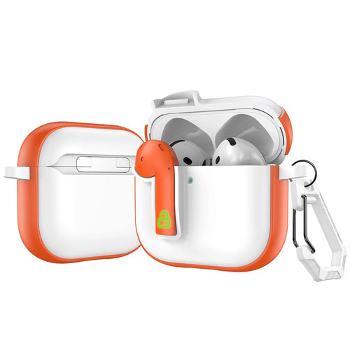 For AirPods 4 Case Colorful Lock Buckle Shockproof TPU + PC Earphone Cover with Carabiner - White  /  Orange - 1