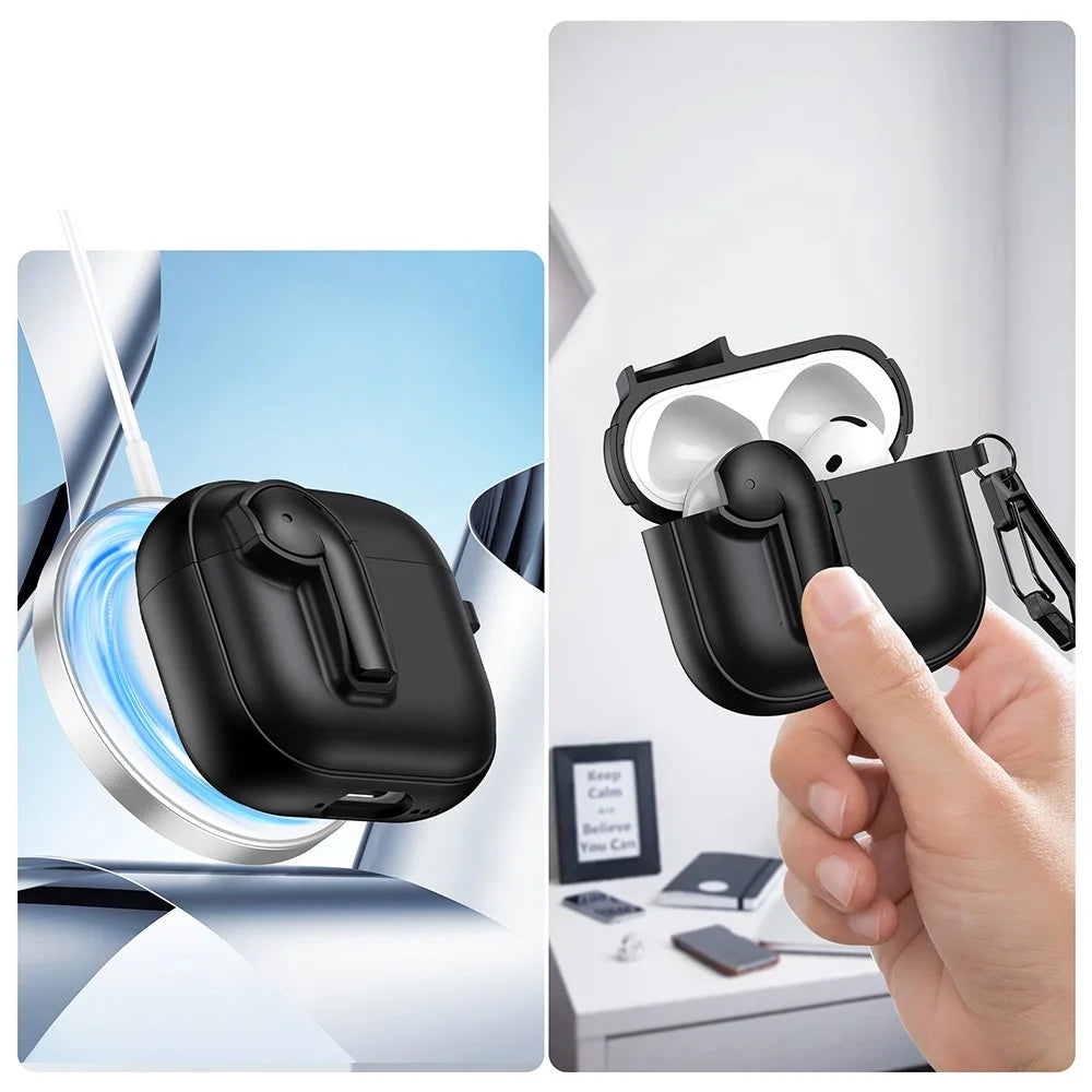 For AirPods 4 Case Colorful Lock Buckle Shockproof TPU + PC Earphone Cover with Carabiner - White  /  Orange - 3