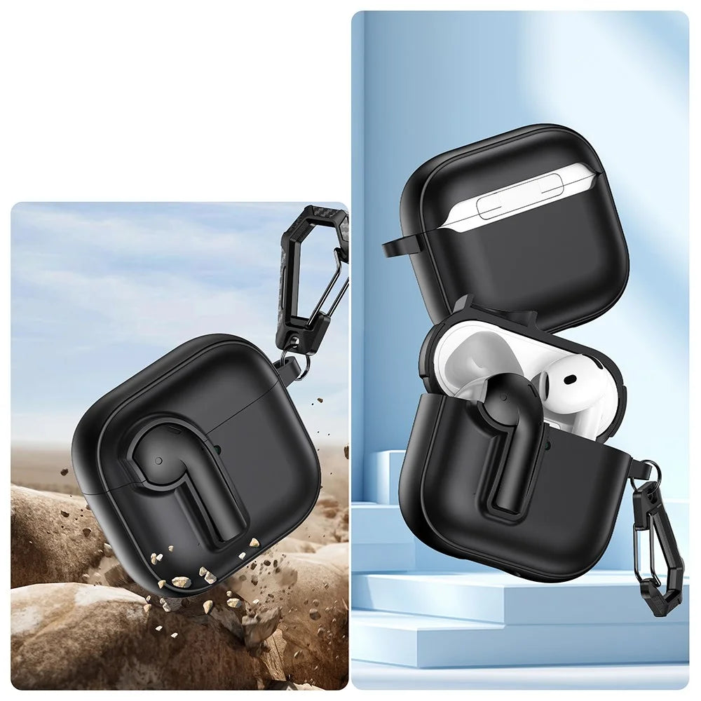 For AirPods 4 Case Colorful Lock Buckle Shockproof TPU + PC Earphone Cover with Carabiner - White  /  Orange - 4