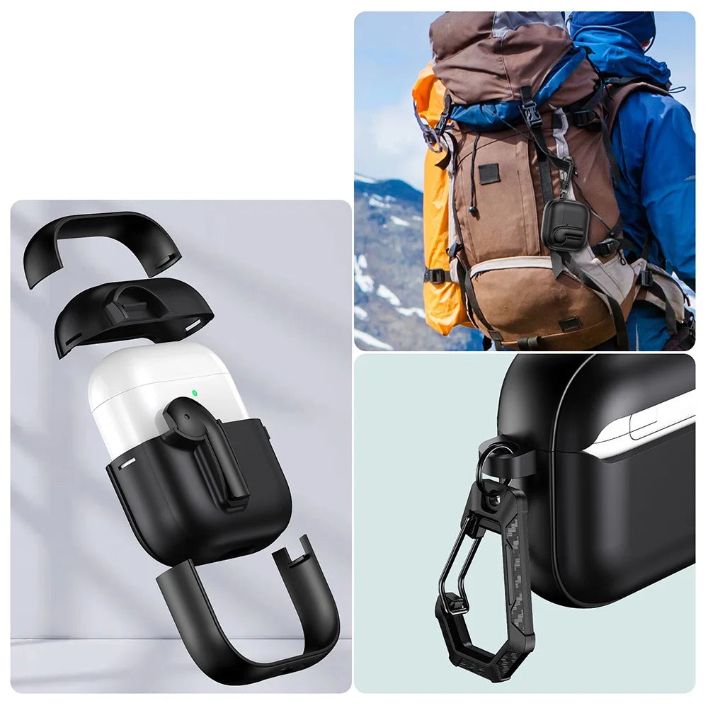 For AirPods 4 Case Colorful Lock Buckle Shockproof TPU + PC Earphone Cover with Carabiner - White  /  Orange - 5