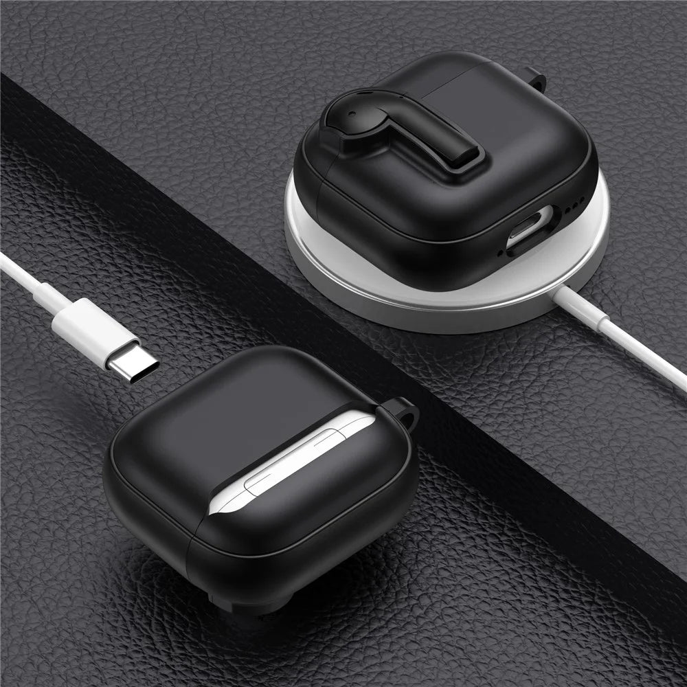 For AirPods 4 Case Colorful Lock Buckle Shockproof TPU + PC Earphone Cover with Carabiner - White  /  Orange - 6