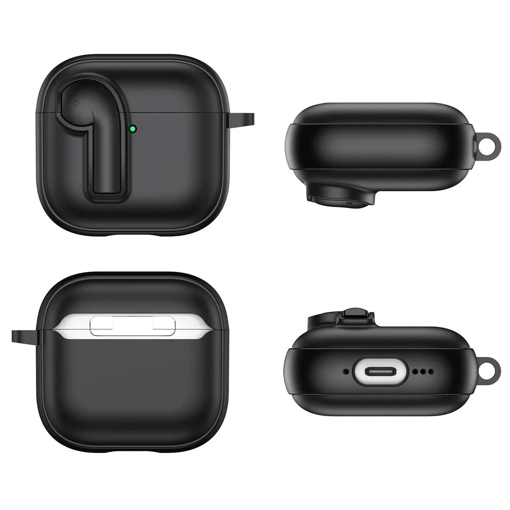 For AirPods 4 Case Colorful Lock Buckle Shockproof TPU + PC Earphone Cover with Carabiner - White  /  Orange - 7