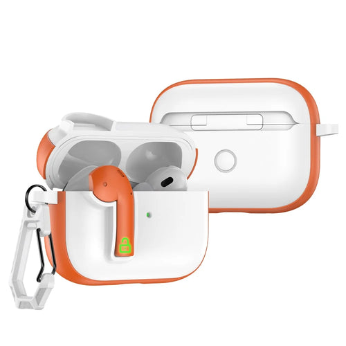 For Apple AirPods Pro Case Colorful Lock Buckle Shockproof TPU + PC Earphone Cover with Carabiner - White  /  Orange - 1