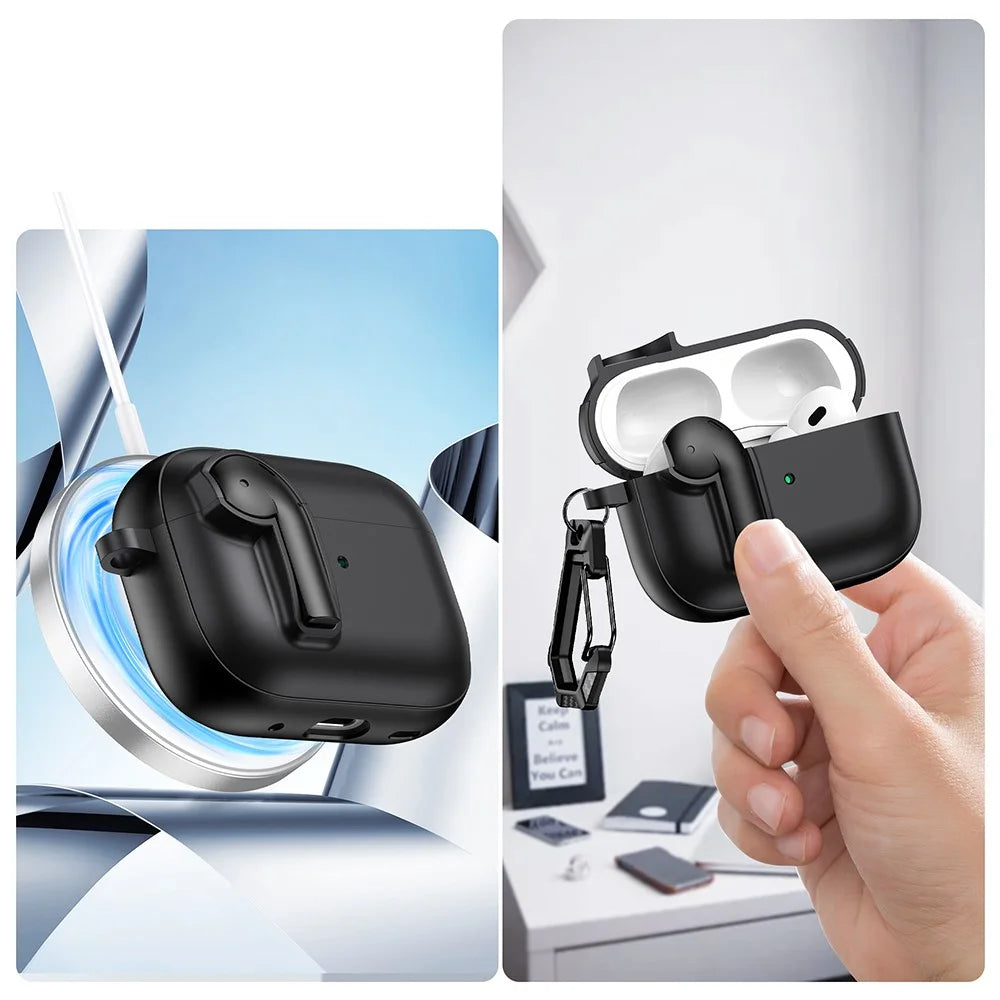 For Apple AirPods Pro Case Colorful Lock Buckle Shockproof TPU + PC Earphone Cover with Carabiner - White  /  Orange - 3
