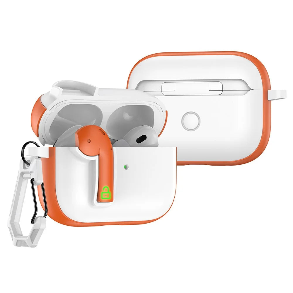 For AirPods Pro 2 Case Colorful Lock Buckle Shockproof TPU + PC Earphone Cover with Carabiner - White  /  Orange - 1