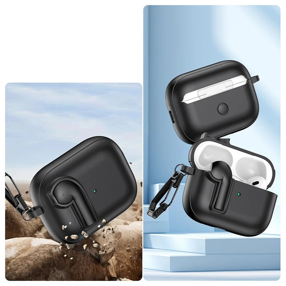 For AirPods Pro 2 Case Colorful Lock Buckle Shockproof TPU + PC Earphone Cover with Carabiner - White  /  Orange - 4
