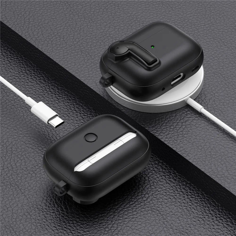 For AirPods Pro 2 Case Colorful Lock Buckle Shockproof TPU + PC Earphone Cover with Carabiner - White  /  Orange - 6