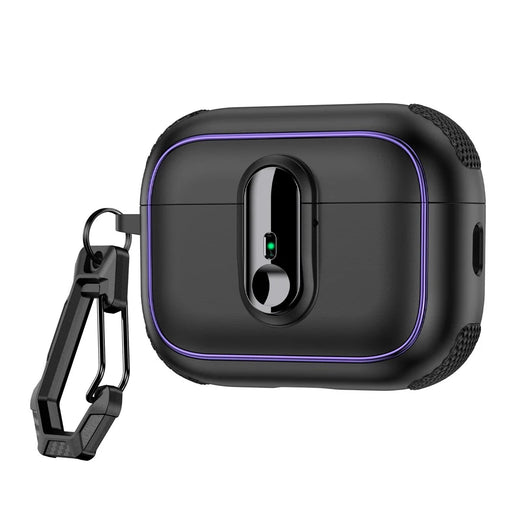 For Apple AirPods Pro Case Armor Electroplated TPU + PC Earphone Cover with Lock Buckle and Carabiner - Black - 1