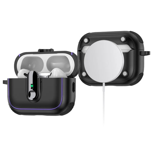 For Apple AirPods Pro Case Armor Electroplated TPU + PC Earphone Cover with Lock Buckle and Carabiner - Black - 2