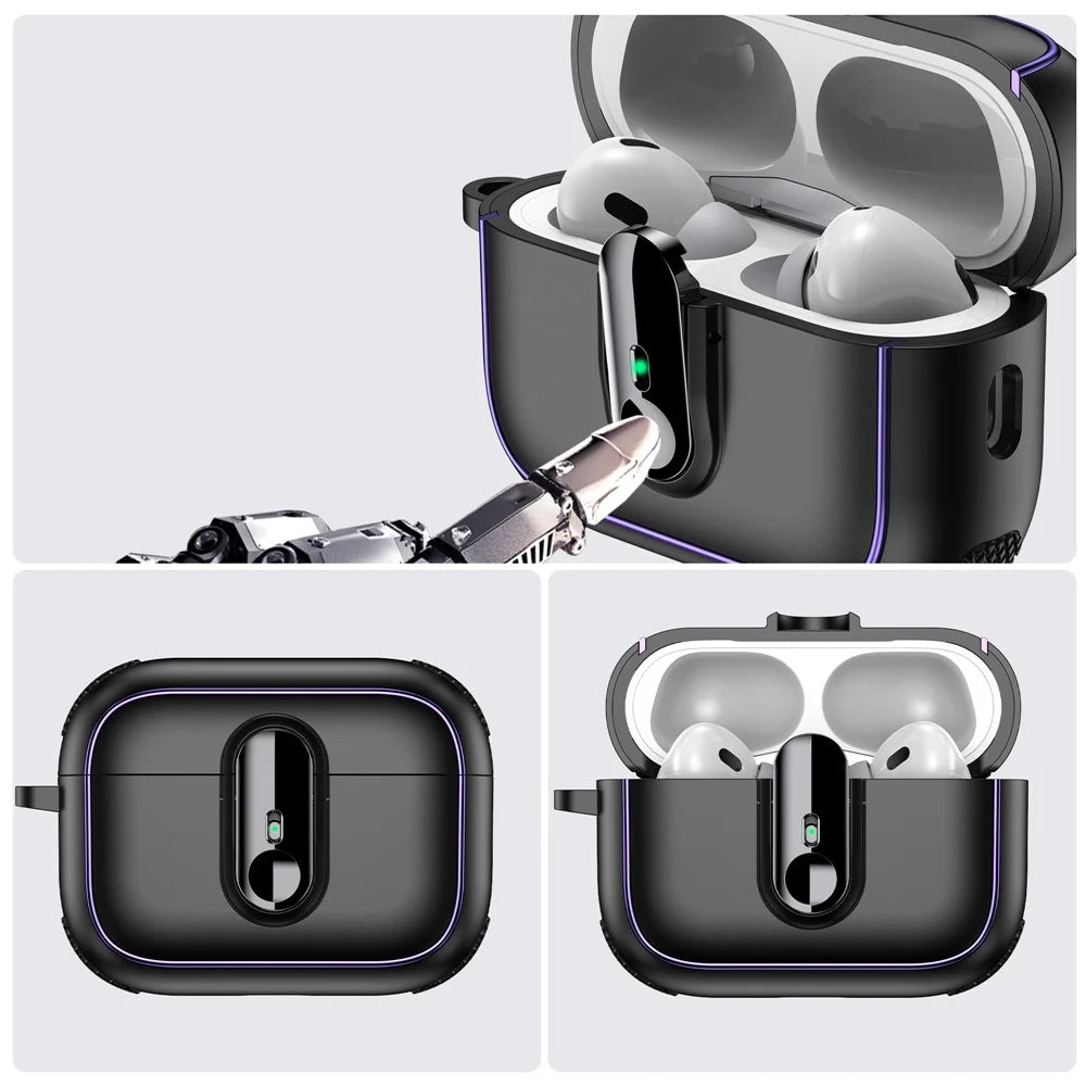 For Apple AirPods Pro Case Armor Electroplated TPU + PC Earphone Cover with Lock Buckle and Carabiner - Black - 5