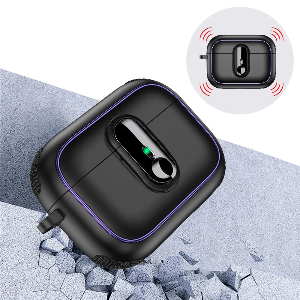 For AirPods Pro 2 Case Armor Electroplated TPU + PC Earphone Cover with Lock Buckle and Carabiner - Black - 3