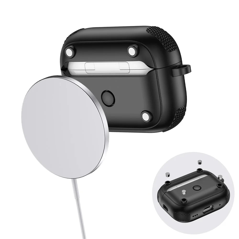 For AirPods Pro 2 Case Armor Electroplated TPU + PC Earphone Cover with Lock Buckle and Carabiner - Black - 4