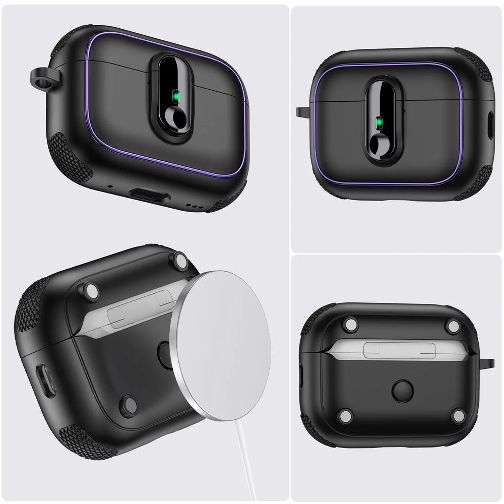 For AirPods Pro 2 Case Armor Electroplated TPU + PC Earphone Cover with Lock Buckle and Carabiner - Black - 6