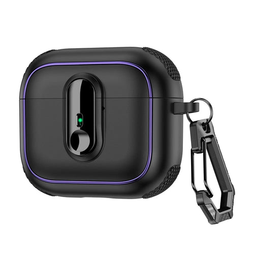 For Apple AirPods 3 Case Armor Electroplated TPU + PC Earphone Cover with Lock Buckle and Carabiner - Black - 1