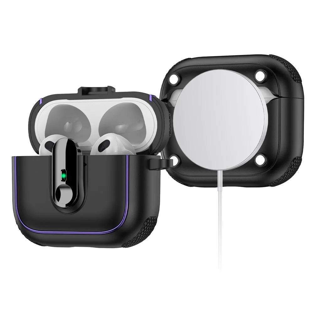 For Apple AirPods 3 Case Armor Electroplated TPU + PC Earphone Cover with Lock Buckle and Carabiner - Black - 2