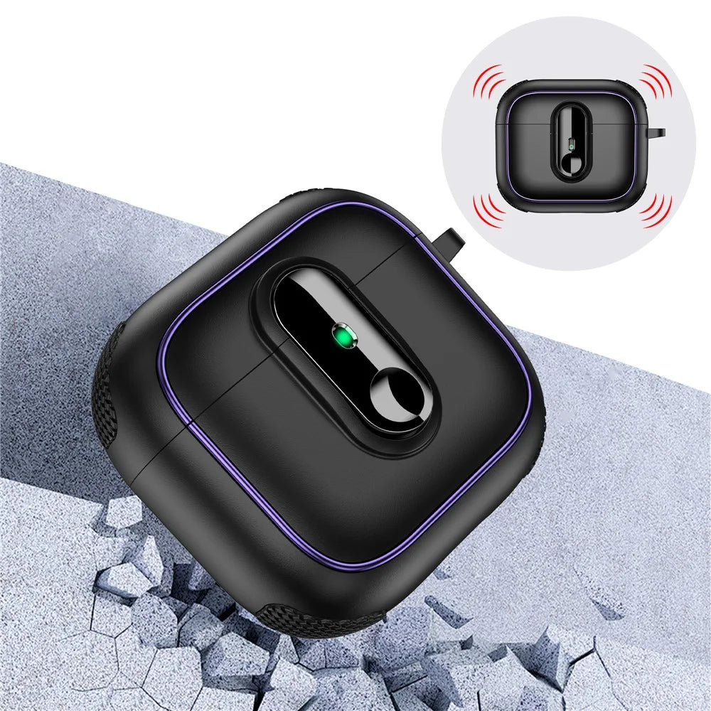 For Apple AirPods 3 Case Armor Electroplated TPU + PC Earphone Cover with Lock Buckle and Carabiner - Black - 3