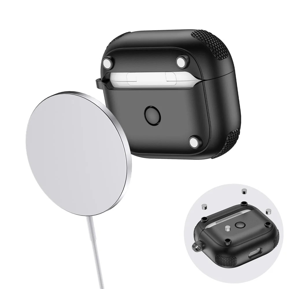 For Apple AirPods 3 Case Armor Electroplated TPU + PC Earphone Cover with Lock Buckle and Carabiner - Black - 4