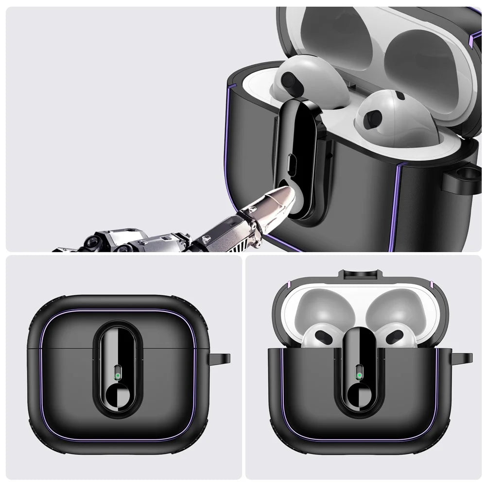 For Apple AirPods 3 Case Armor Electroplated TPU + PC Earphone Cover with Lock Buckle and Carabiner - Black - 5