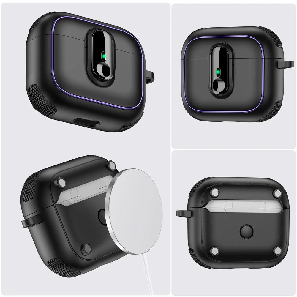 For Apple AirPods 3 Case Armor Electroplated TPU + PC Earphone Cover with Lock Buckle and Carabiner - Black - 6