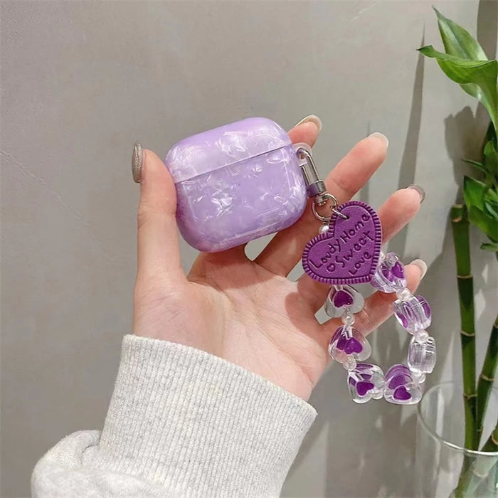 For Apple AirPods Pro Protective Case Shell Texture Pattern TWS Earbuds Soft TPU Cover with Heart Strap - 2