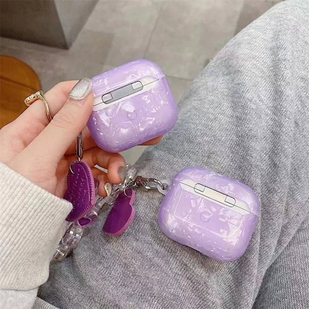 For AirPods 4 Protective Case Shell Texture Pattern TWS Earbuds Soft TPU Cover with Heart Strap - 7
