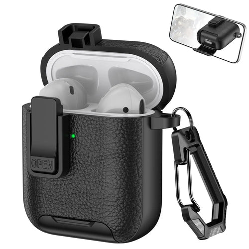 Litchi Texture Earphone Cover For Apple AirPods with Wireless Charging Case (2019)  /  AirPods with Charging Case (2019)  /  (2016) - Black - 1