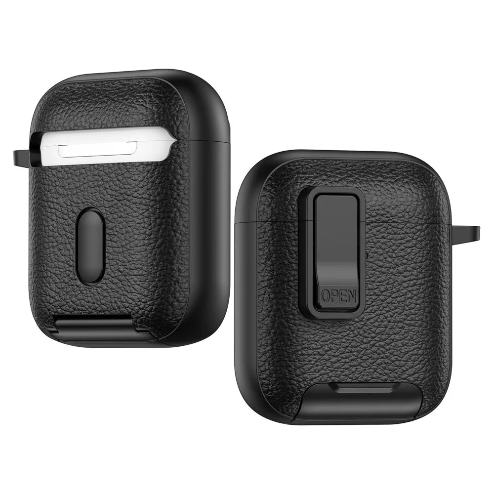 Litchi Texture Earphone Cover For Apple AirPods with Wireless Charging Case (2019)  /  AirPods with Charging Case (2019)  /  (2016) - Black - 2