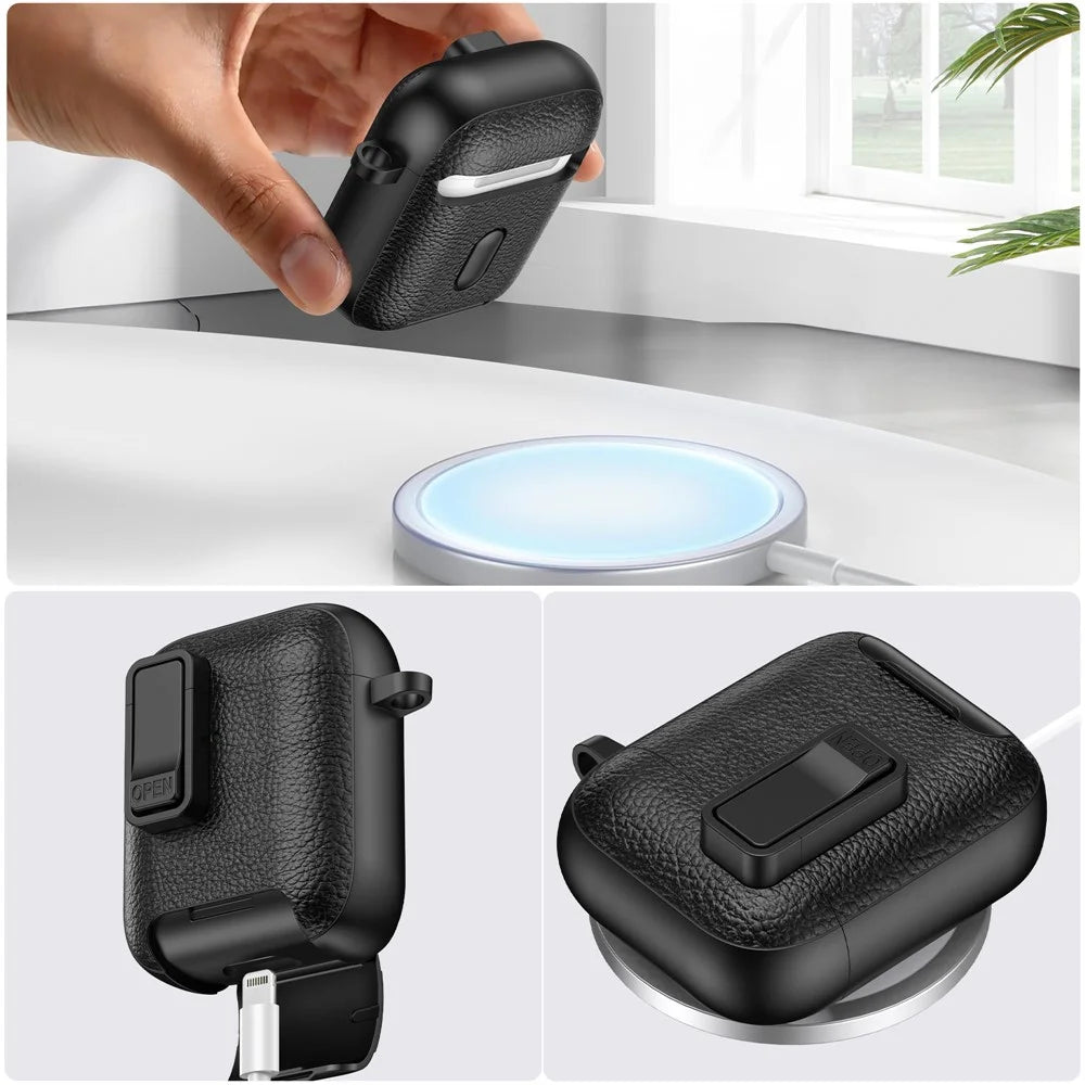 Litchi Texture Earphone Cover For Apple AirPods with Wireless Charging Case (2019)  /  AirPods with Charging Case (2019)  /  (2016) - Black - 4