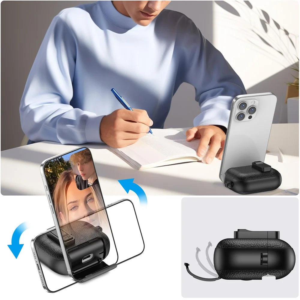 For Apple AirPods Pro Protective Case with Stand Litchi Texture Leather TPU + PC Earphone Cover with Lock Buckle and Carabiner - Black - 3