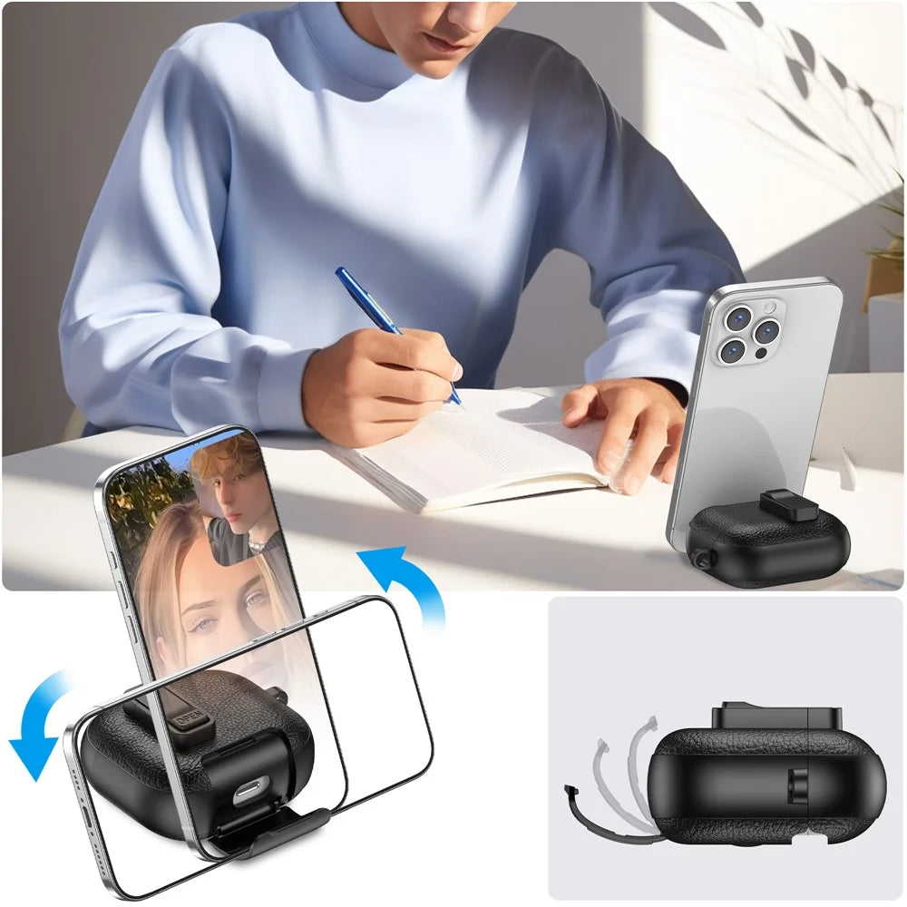 For Apple AirPods 3 Protective Case with Stand Litchi Texture Leather TPU + PC Earphone Cover with Lock Buckle and Carabiner - Black - 3