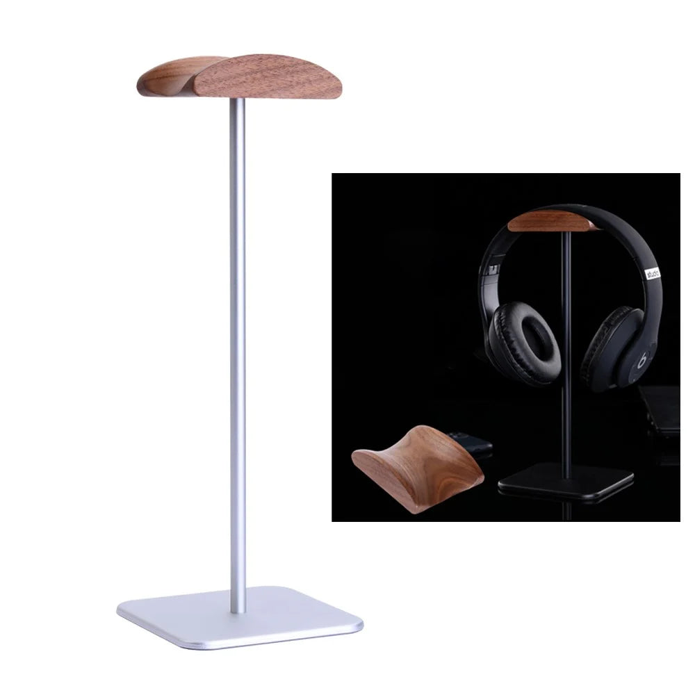 JD061 Headphone Stand Aluminum Holder Wood Top Headphone Stand Hanger - Walnut/White - 1
