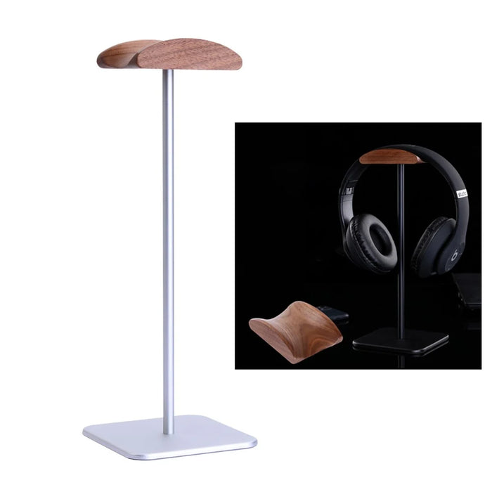 JD061 Headphone Stand Aluminum Holder Wood Top Headphone Stand Hanger - Walnut/White - 1