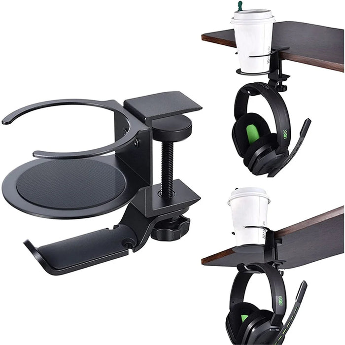 JD062 2 In 1 PC Gaming Headset Stand 360 Degree Rotating Headphone Cup Holder - 1