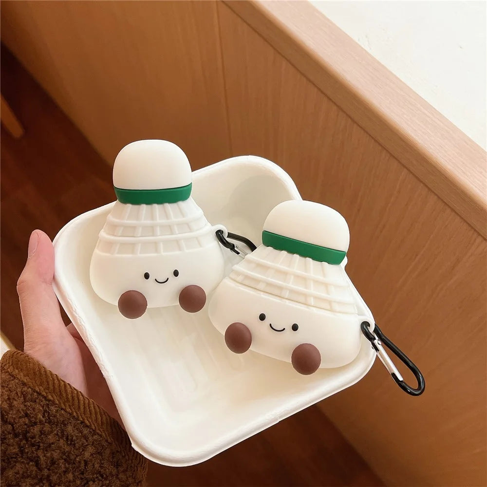 For Apple AirPods 3 Earphone Case Cute Cartoon Badminton Shape Silicone Cover with Carabiner - 4