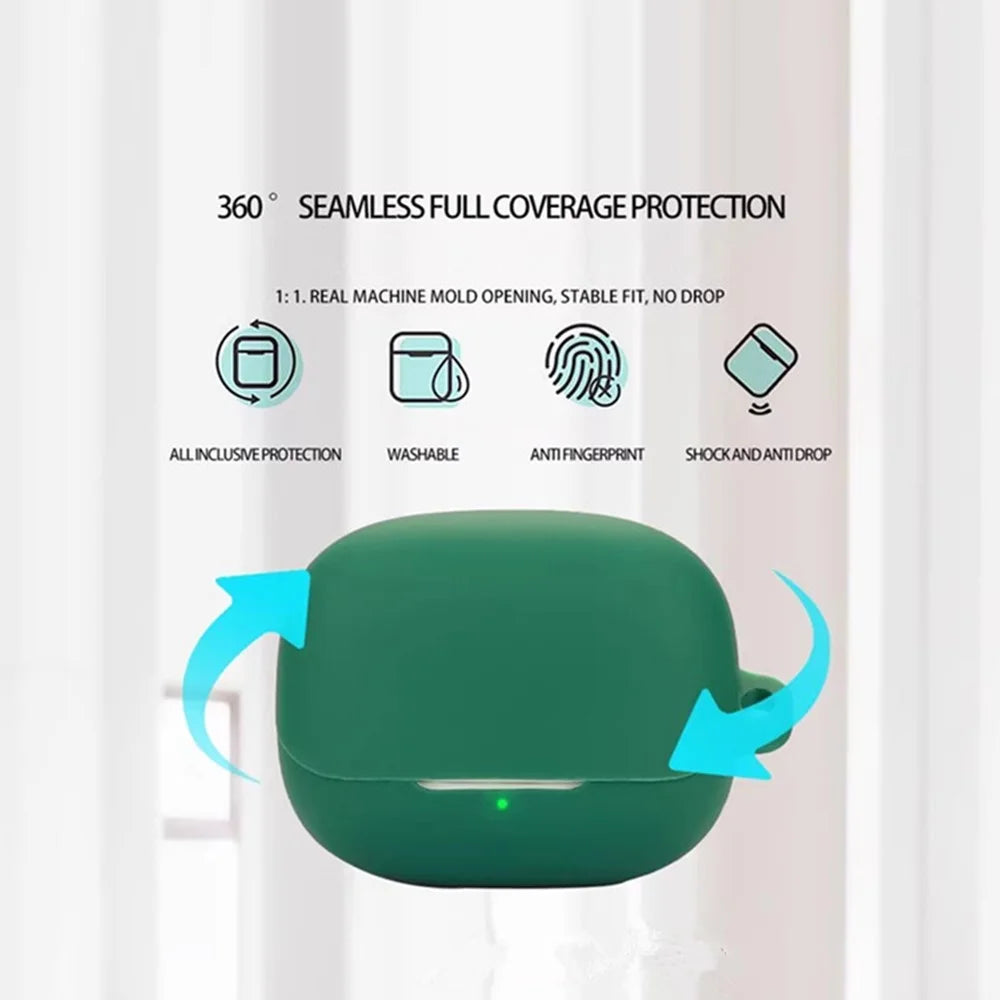 For Xiaomi Redmi Buds 5 Pro Silicone Case with Anti Lost Buckle Bluetooth-Compatible Earphones Protective Cover - Blackish Green - 2