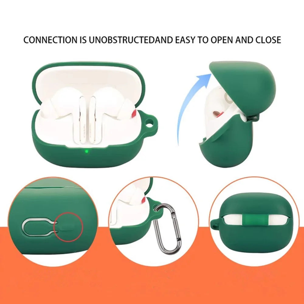 For Xiaomi Redmi Buds 5 Pro Silicone Case with Anti Lost Buckle Bluetooth-Compatible Earphones Protective Cover - Blackish Green - 4