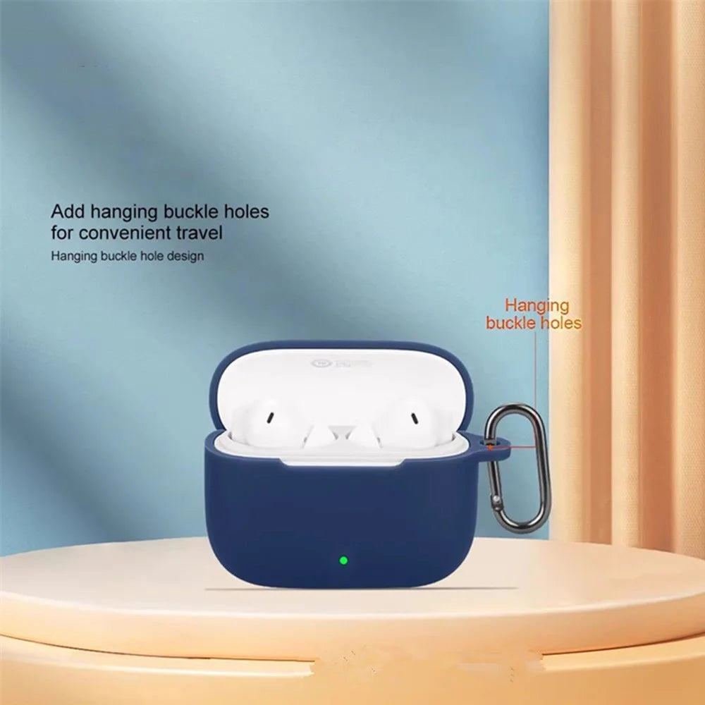 For Oppo Enco Air4i Silicone Case with Anti Lost Buckle Bluetooth-Compatible Earphones Protective Cover - Dark Blue - 3