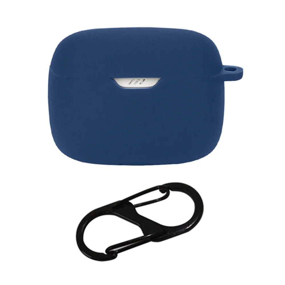 For JBL Tune 245NC Silicone Case with Anti Lost Buckle Bluetooth-Compatible Earphones Protective Cover - Dark Blue - 1