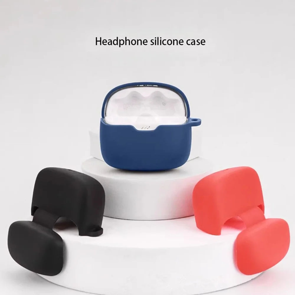 For JBL Tune 245NC Silicone Case with Anti Lost Buckle Bluetooth-Compatible Earphones Protective Cover - Dark Blue - 2