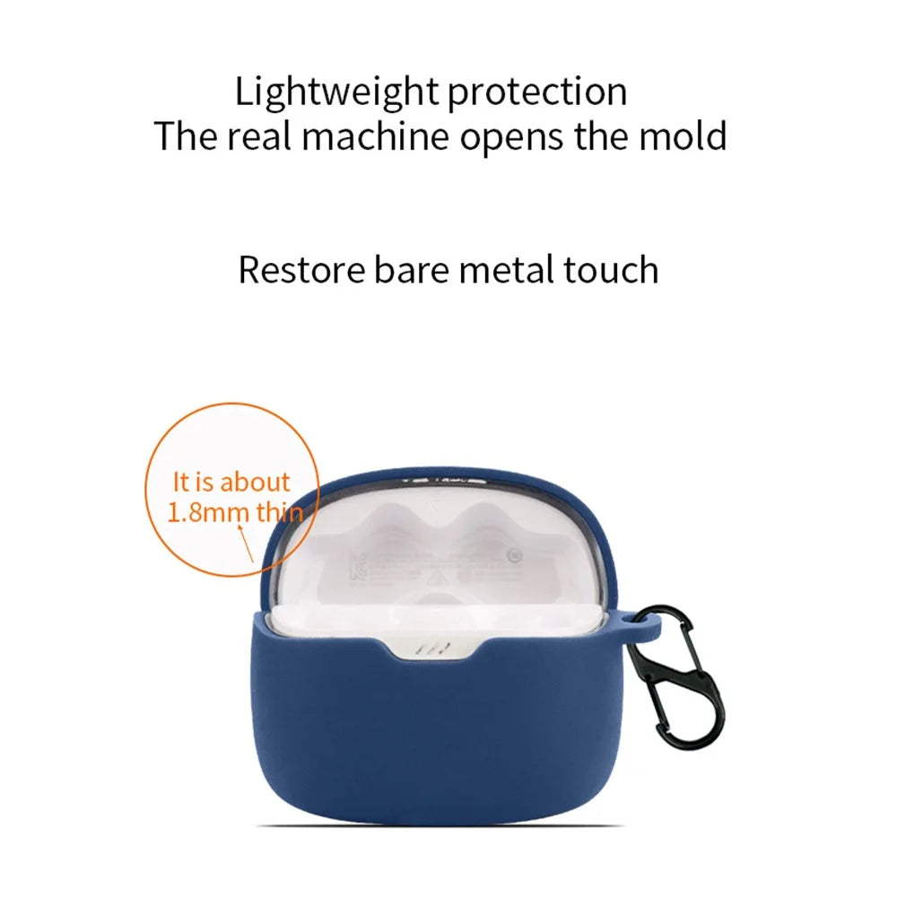 For JBL Tune 245NC Silicone Case with Anti Lost Buckle Bluetooth-Compatible Earphones Protective Cover - Dark Blue - 3