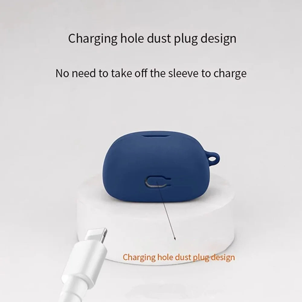 For JBL Tune 245NC Silicone Case with Anti Lost Buckle Bluetooth-Compatible Earphones Protective Cover - Dark Blue - 4