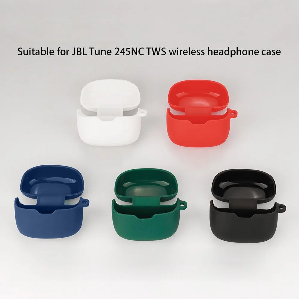 For JBL Tune 245NC Silicone Case with Anti Lost Buckle Bluetooth-Compatible Earphones Protective Cover - Dark Blue - 6