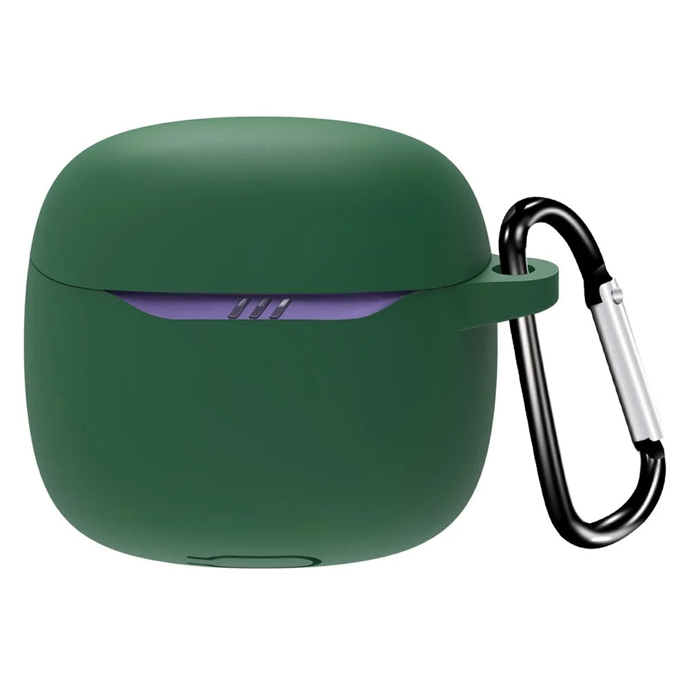 For JBL Tune Flex 2 Protective Case Bluetooth-Compatible Earbuds Silicone Cover with Hook - Blackish Green - 1